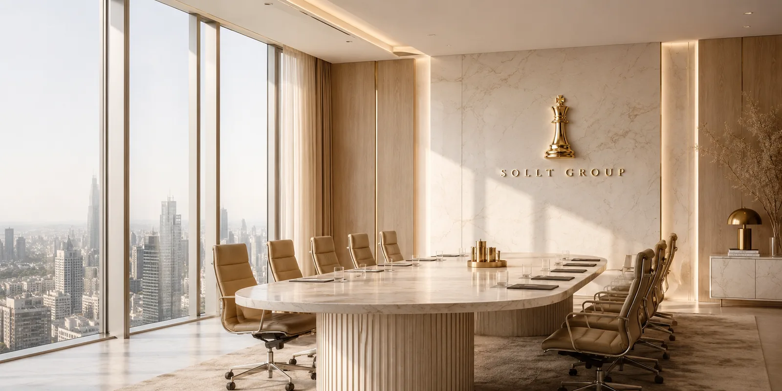 Premium boardroom with SOLLT GROUP branding